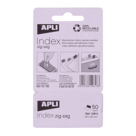Apli Zigzag Film Indexes Adhésives 45x25mm Distributeur de 50 - Facile à Appliquer - Design Zigzag - Rouge