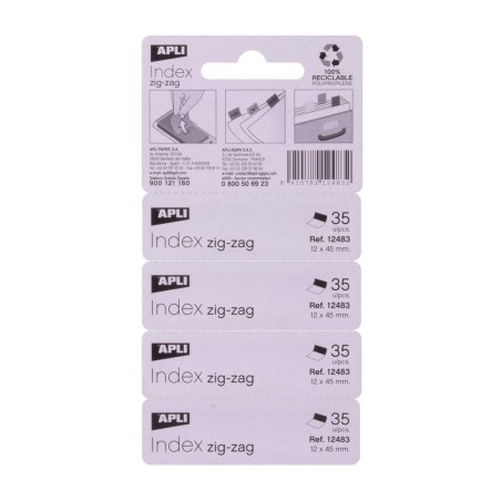Apli Zigzag Film Index Adhésifs 45x12mm 4 Distributeurs de 35 Index de 4 Couleurs - Facile à Appliquer - Adhésif de Qualité