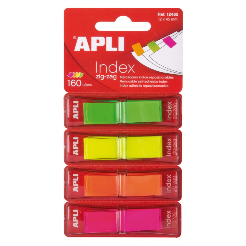 Apli Zigzag Film Index Adhésifs 45x12mm 4 Distributeurs de 40 Index - Facile à Appliquer - Résistant - Amovible - Couleurs Apli Zigzag Film Index Adhésifs 45x12mm 4 Distributeurs de 40 Index - Facile à Appliquer - Résistant - Amovible - Couleurs