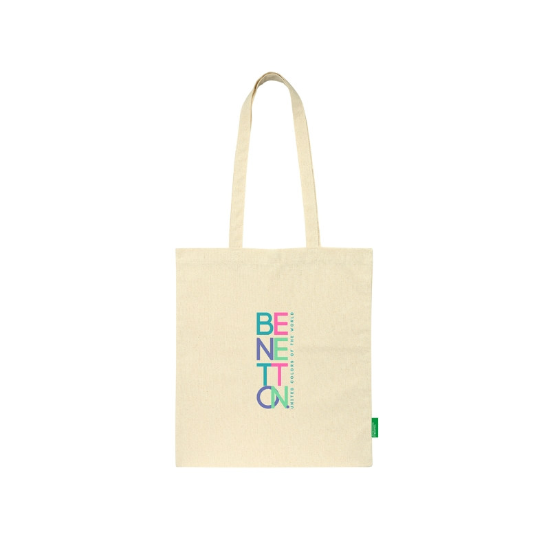 Sac cabas en toile beige Benetton Sac cabas en toile beige Benetton