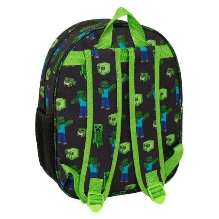 Sac à dos Minecraft Boom 3D vert noir 27x33x10 cm