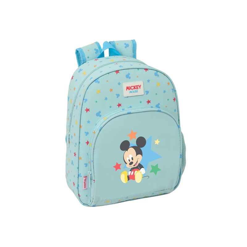 Mochila enfant Mickey Mouse bleu pastel avec porte-bouteille
