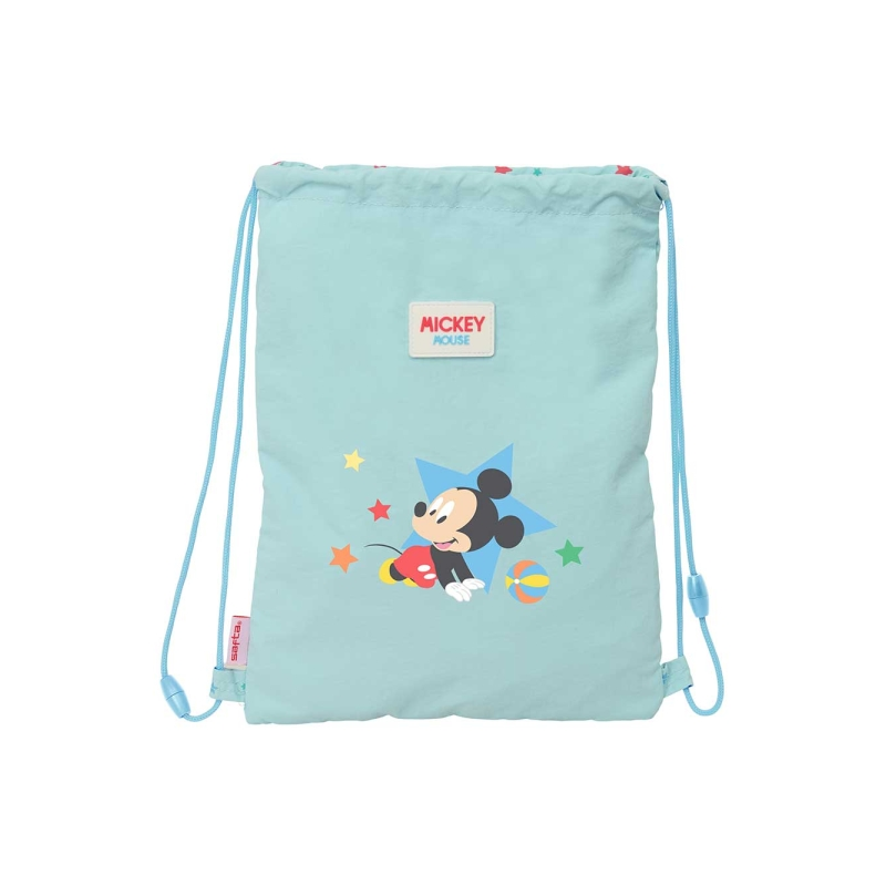 Sac à dos corde Mickey Mouse bleu pastel 26x34 cm