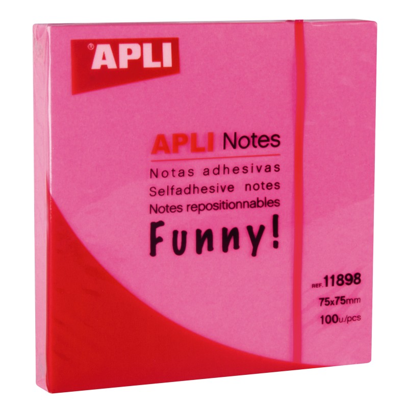 Apli Funny Sticky Notes adhésives 75x75mm - Bloc de 100 feuilles - Rose fluo