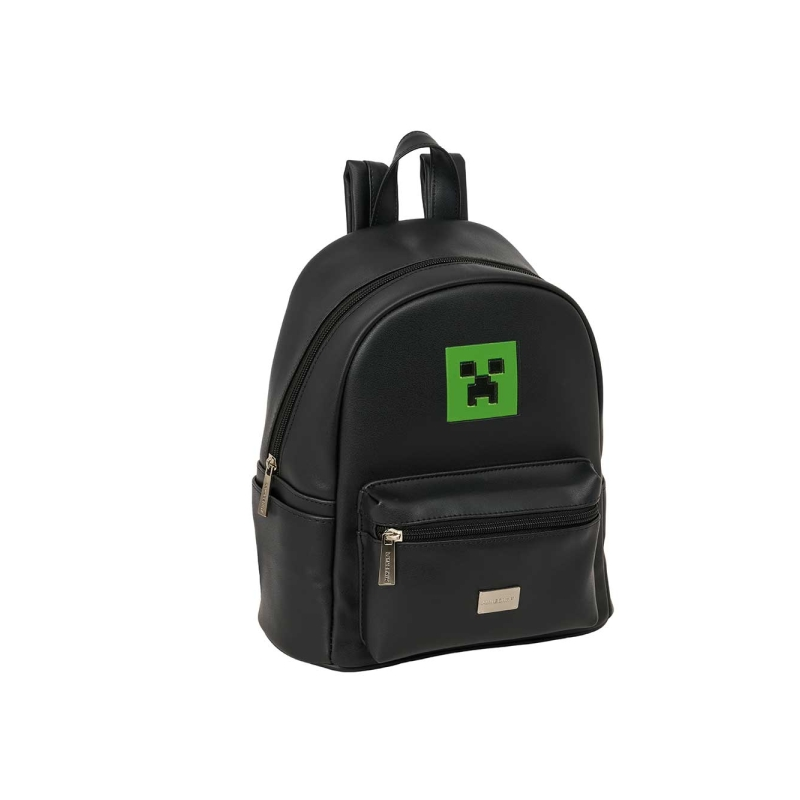 Mini sac à dos Minecraft noir et vert, bretelles ajustables