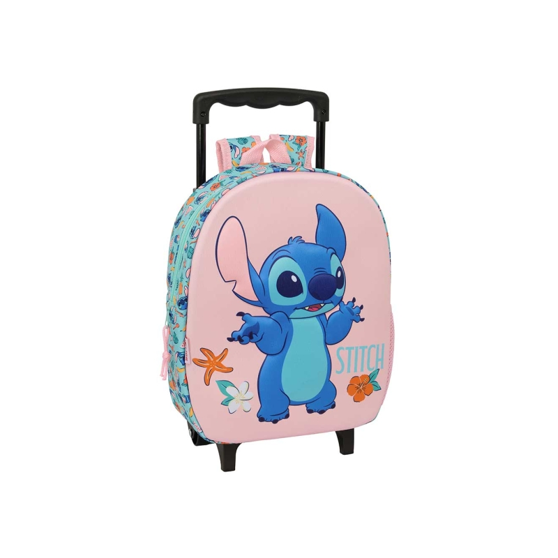 Sac à roulettes Stitch rose avec porte-bouteille