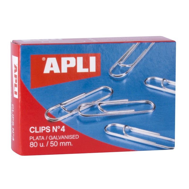 Apli Clips Fil Nº 4 - 50mm - Finition Galvanisée Argent - 80 Unités par Boîte - Organisez vos Documents