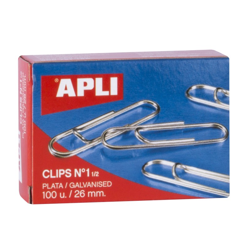 Apli Clips Fil Nº 1½ - 26mm - Finition Galvanisée Argent - 100 Unités par Boîte - Organisation Parfaite
