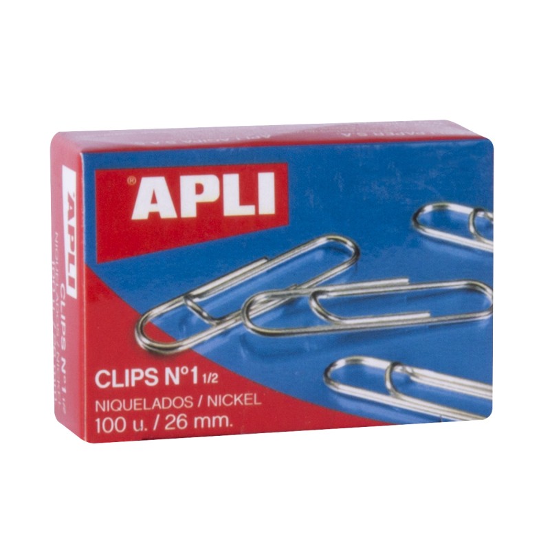 Apli Clips Fil N°1½ (26mm) - Finition Nickel Brillant - Haute Résistance à l'Oxydation - Boîte de 100 Clips