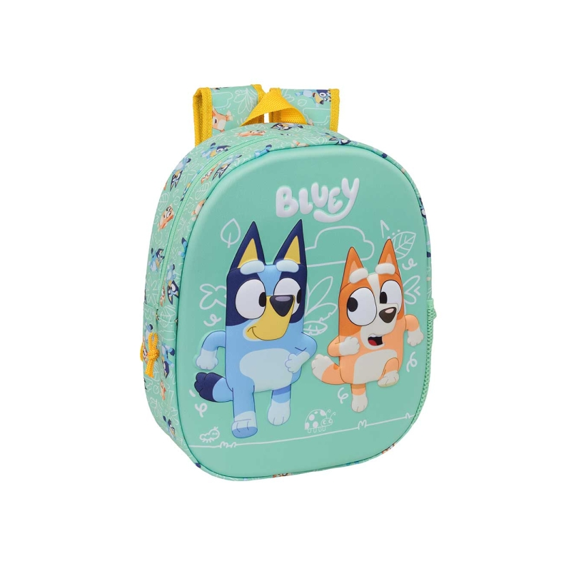 Sac à dos 3D Bluey menthe 27x33x10 cm, porte-bouteille Sac à dos 3D Bluey menthe 27x33x10 cm, porte-bouteille