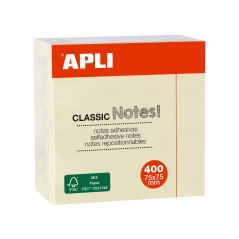 ✅ Apli Classic Sticky Notes 75x75mm - Cube de 400 Feuilles - Adhésif de Qualité - Facile à Décoller - Jaune en stock