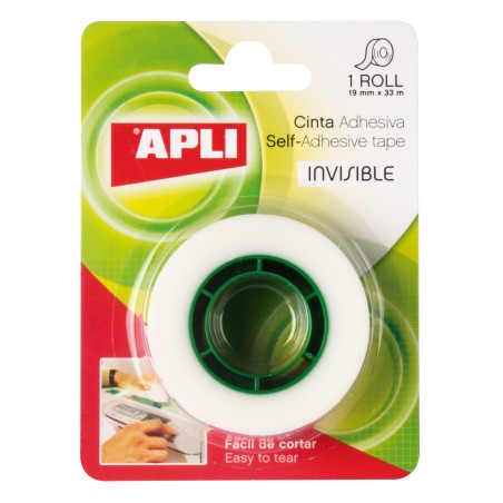 ✅ Ruban Adhésif Invisible Apli 19 mm x 33 m - Facile à couper - Résistant - Idéal pour le bureau - Transpare en stock