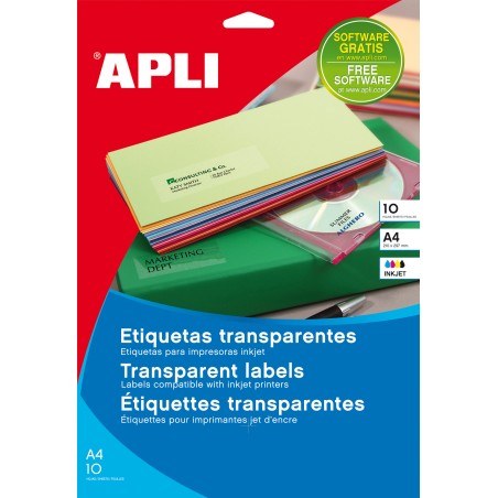 Etiquettes transparentes permanentes Apli 63,5 x 38,1 mm 10 feuilles
