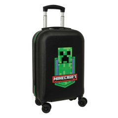 Valise cabine trolley Minecraft noir vert