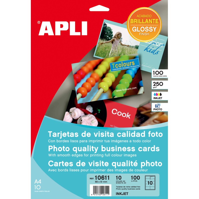 Apli Cartes de Visite Bords Droits Brillant 250g 10 Feuilles
