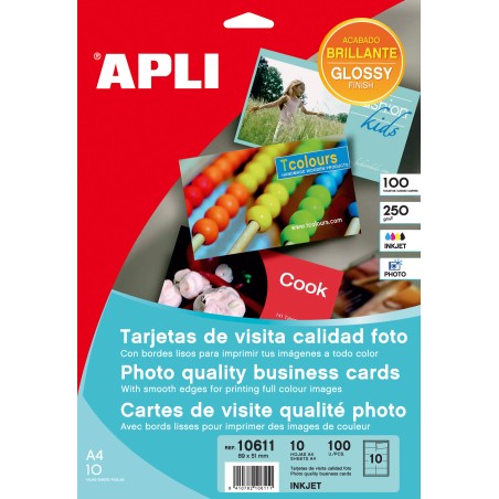 ✅ Apli Cartes de Visite Bords Droits Brillant 250g 10 Feuilles couleur Blanc en stock