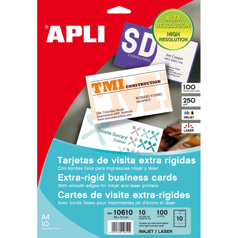 Apli Cartes de Visite Bords Droits Mat 250g 10 Feuilles