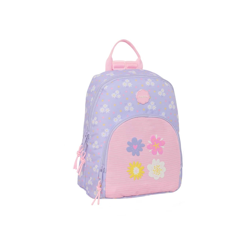 Sac à dos mini Safta rose pastel, poches zippées