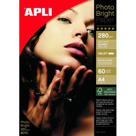 ✅ Apli Photobright Papier Photo A4 280g 60 Feuilles couleur Blanc en stock