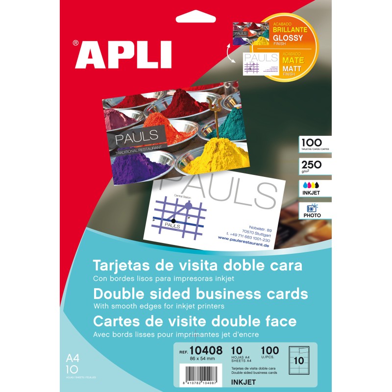 Apli Glossy Cartes de Visite Double Face 250g 10 Feuilles
