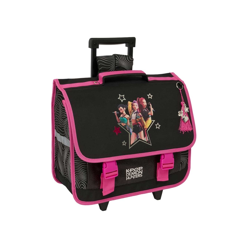 Sac à dos scolaire à roulettes K-Pop noir rose Sac à dos scolaire à roulettes K-Pop noir rose