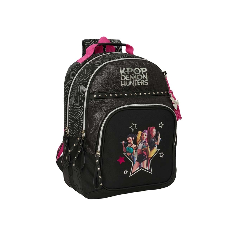 Sac à dos K-Pop Demon Hunters noir et rose, trolley adaptable Sac à dos K-Pop Demon Hunters noir et rose, trolley adaptable
