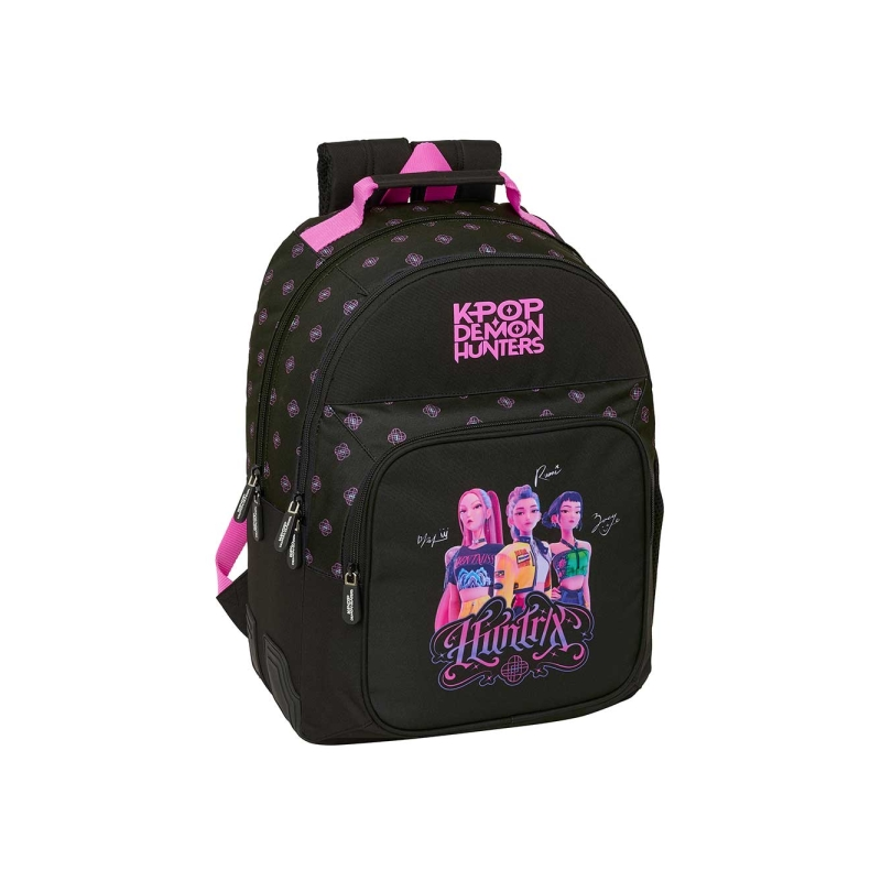 Sac à dos K-Pop Demon Hunters noir rose poché frontale Sac à dos K-Pop Demon Hunters noir rose poché frontale