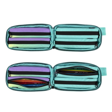 Lot de 4 trousses Milan Sunset Green avec contenu standard - Contenu : gomme, 2 taille-crayons, crayon graphite HB, 3 stylos