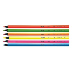 Lot de 6 crayons de couleur triangulaires Milan Fluo - Mine 2,9 mm - Ergonomiques - Incassables - Bois de tilleul - Couleurs