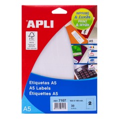 Apli A5 Etiquettes Blanches 105 x 148mm 15 Feuilles