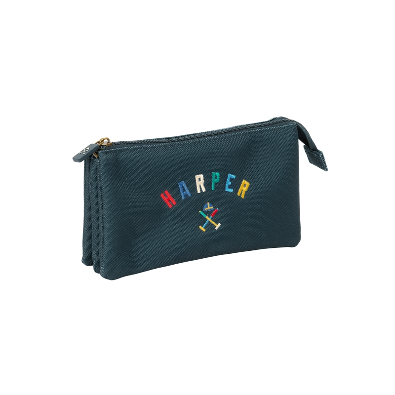 Trousse 3 compartiments Safta Harper and Neyer bleu marine