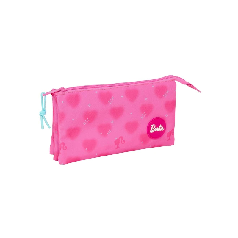 Trousse Barbie cœurs 3 compartiments rose 22 cm