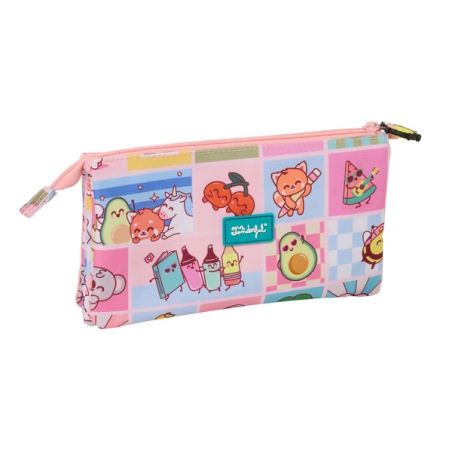 Trousse 3 compartiments Mr. Wonderful rose 22x12x3 cm