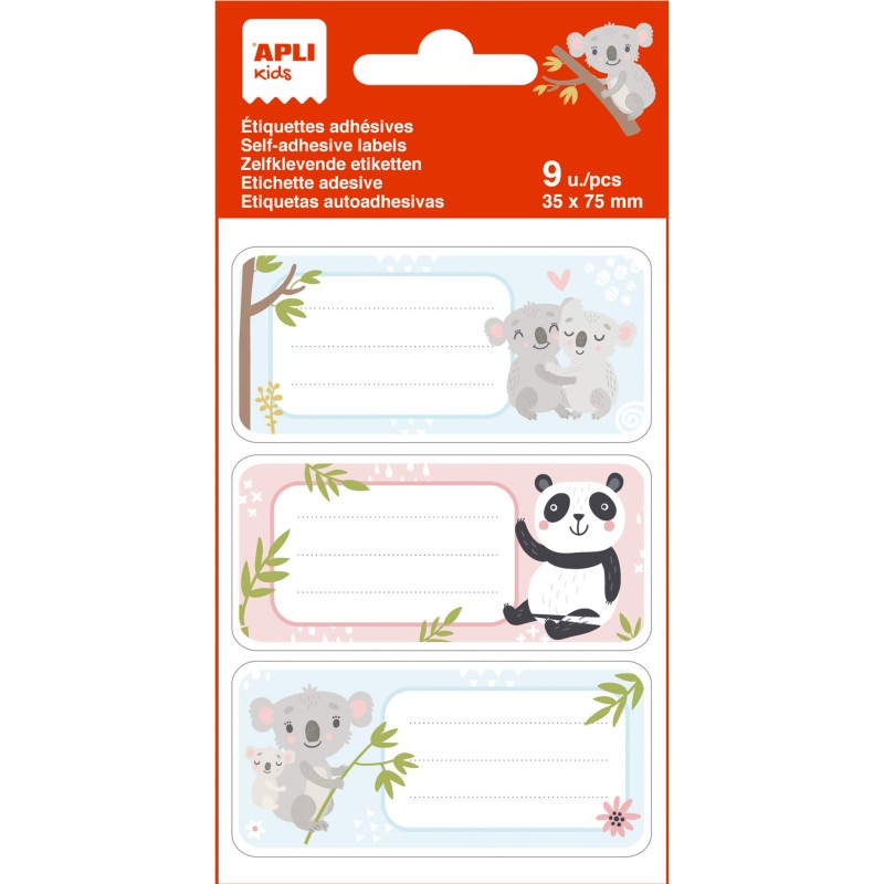 LOT de 5 Apli Koala School Étiquettes Adhésives - Taille 81x36mm - 9 Étiquettes par Sac - Adhésif Permanent de Haute Qualité