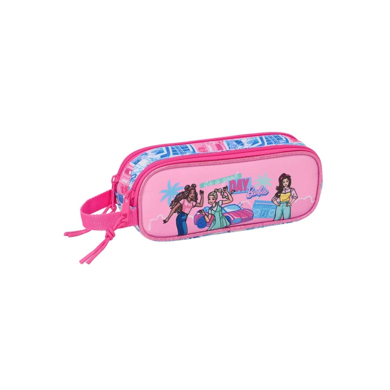 Trousse Barbie 2 compartiments zippés rose 210x60x80 mm