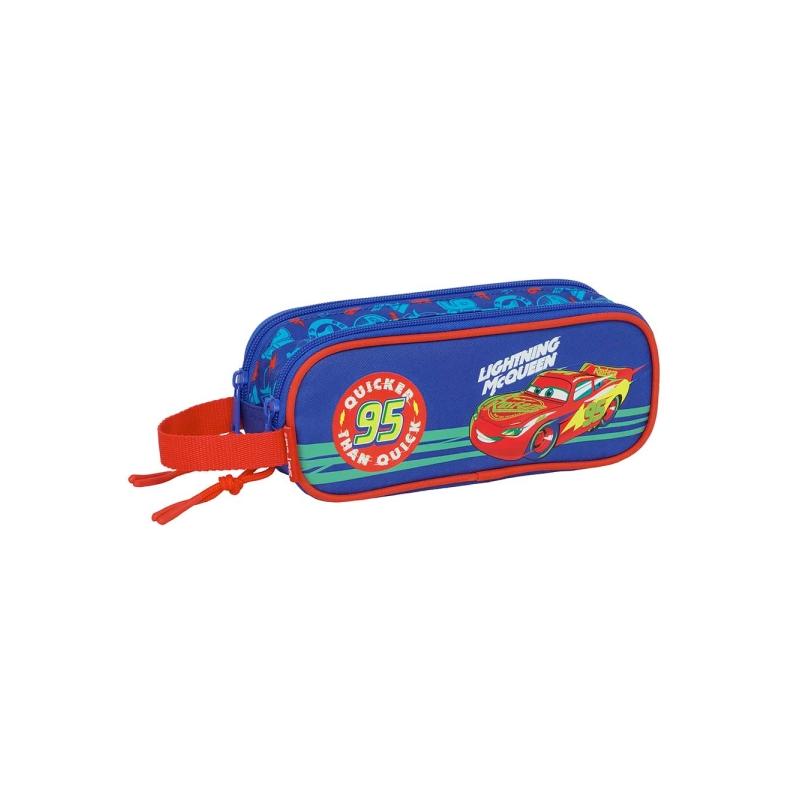 Trousse Cars 2 compartiments zippés bleu 210x60x80 mm