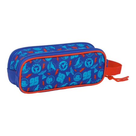 Trousse Cars 2 compartiments zippés bleu 210x60x80 mm