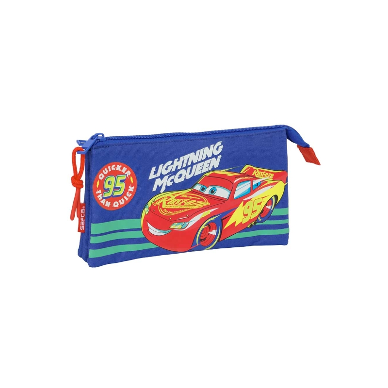 Trousse Cars 3 compartiments zippés bleu 0,6L 220x30x120mm