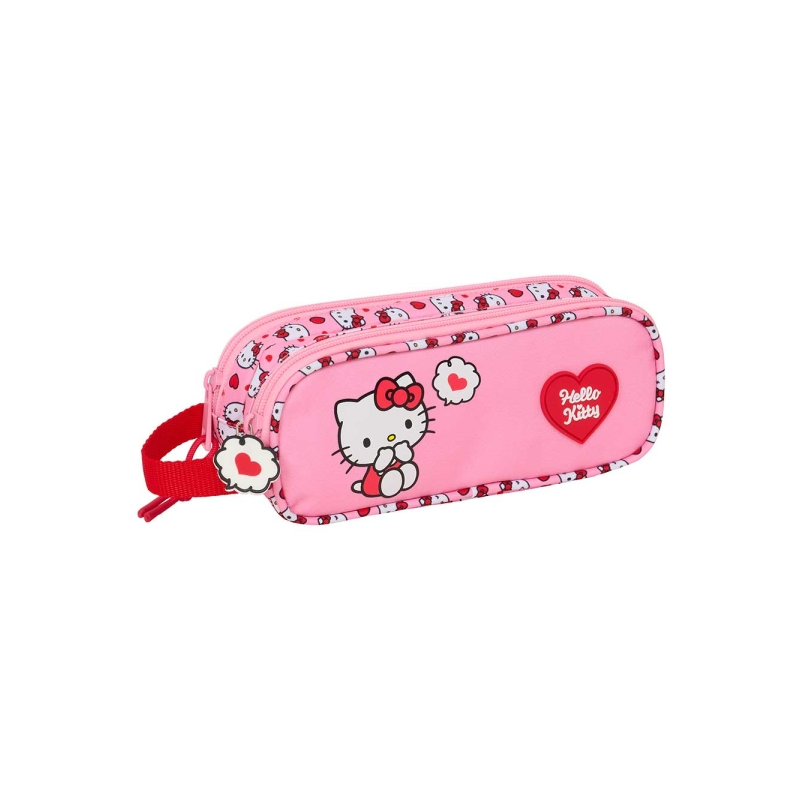 Trousse Hello Kitty 2 compartiments zippés rose 210x60x80 mm