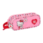 Trousse Hello Kitty 2 compartiments zippés rose 210x60x80 mm