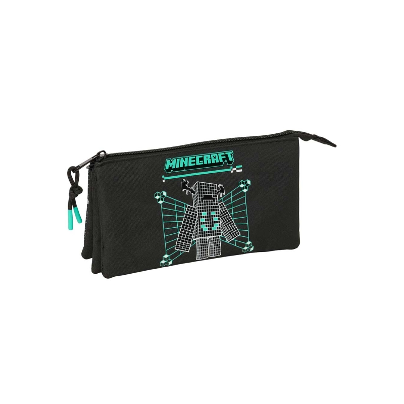Trousse Minecraft 3 compartiments noir 22x12x3 cm