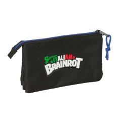 Trousse Safta Brainrot 3 compartiments noir bleu 22x12x3 cm