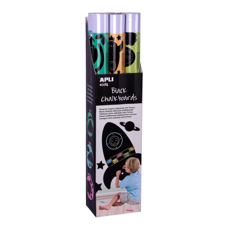 Apli Exposant Tableaux Noirs et Adhésifs avec des Formes d'Animaux - Mesure 100x60cm - 6 Modèles Différents - Adhésif Amovible