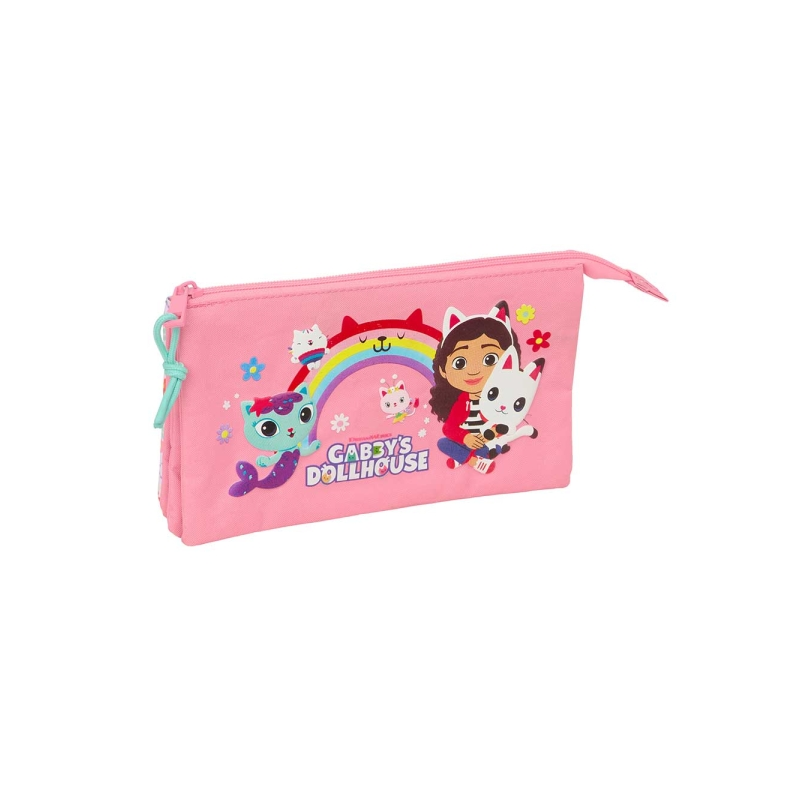 Trousse 3 compartiments Gabby's Dollhouse rose 22x12x3 cm