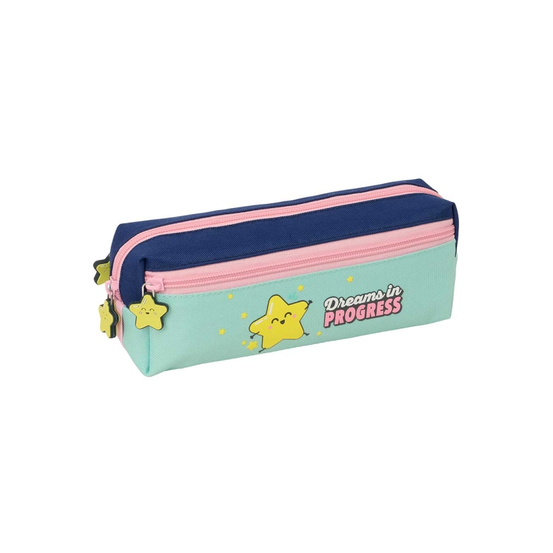 Trousse 3 compartiments Mr. Wonderful turquoise 22x8,5x6 cm