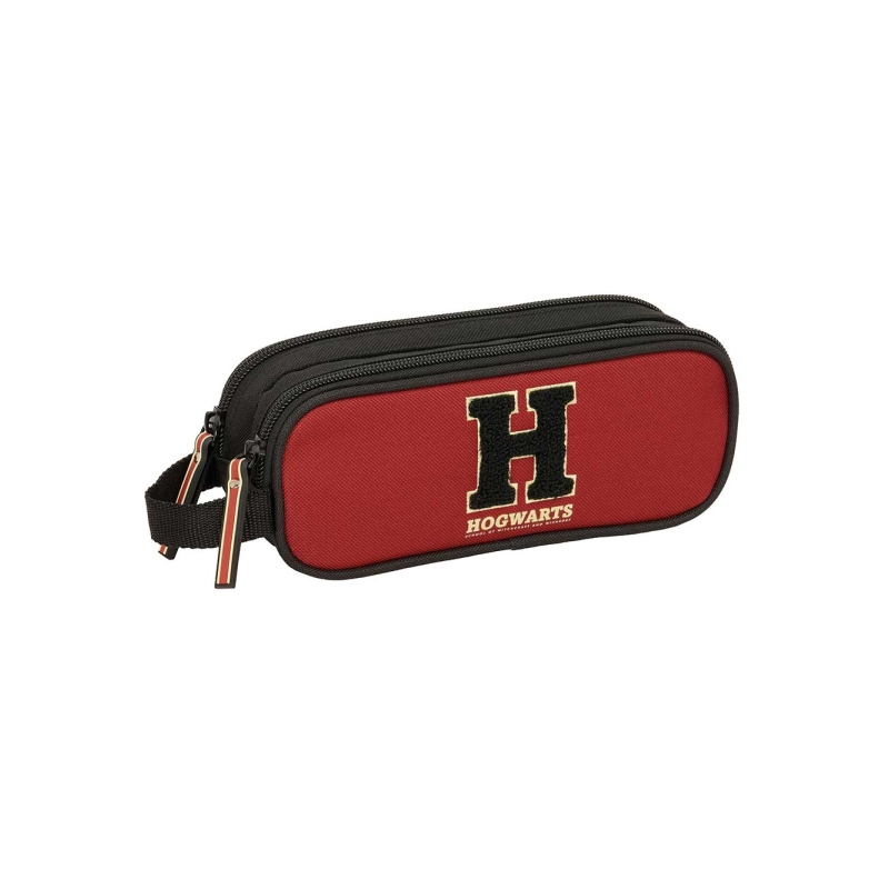Trousse Harry Potter Hogwarts — 2 compartiments, noir et rouge, 21 × 8 × 6 cm