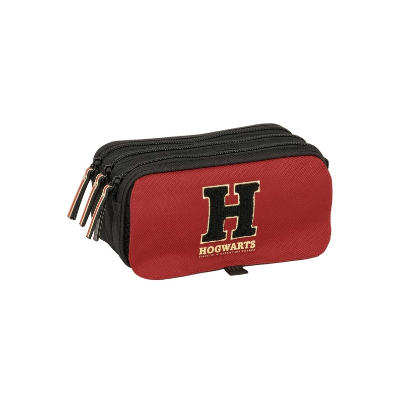 Trousse Harry Potter Poudlard à 3 compartiments, noir et rouge