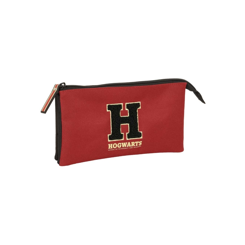 Trousse Harry Potter Hogwarts, 3 compartiments, noir et rouge, 22 x 12 x 3 cm