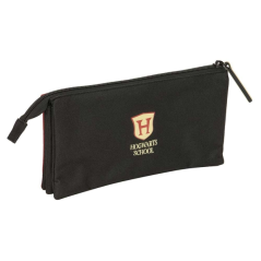 Trousse Harry Potter Hogwarts, 3 compartiments, noir et rouge, 22 x 12 x 3 cm