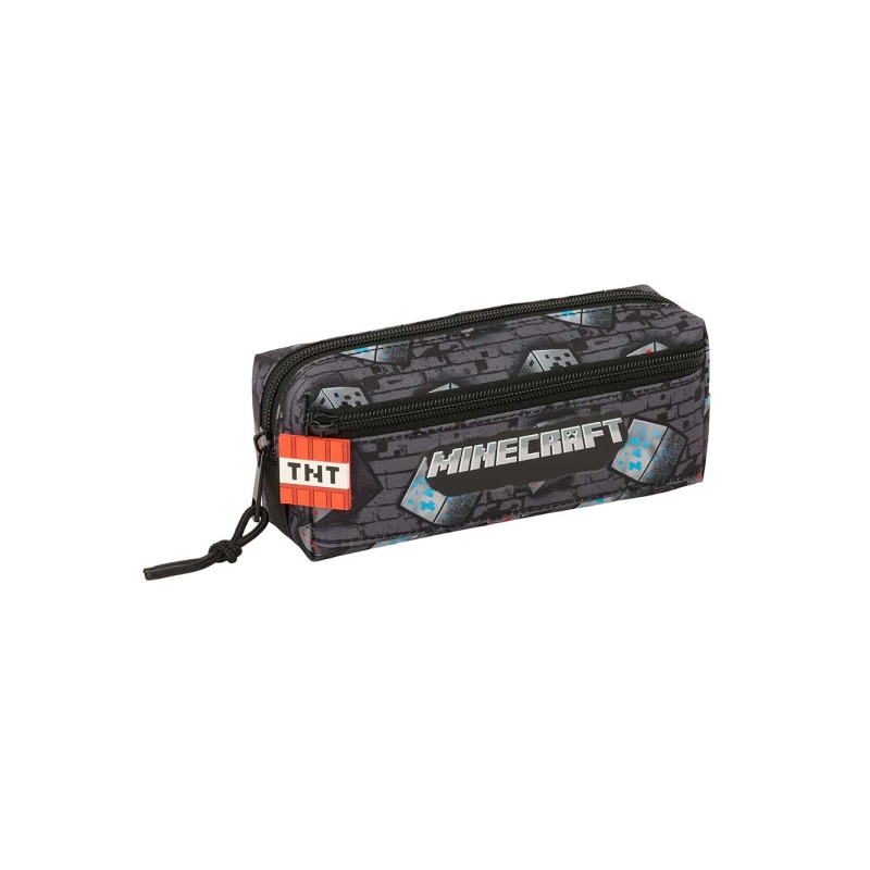 Trousse Minecraft Graffiti 3 compartiments gris 22x8,5x6 cm